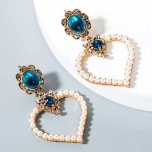 Heart Shaped Pearl Studded Drop Earrings